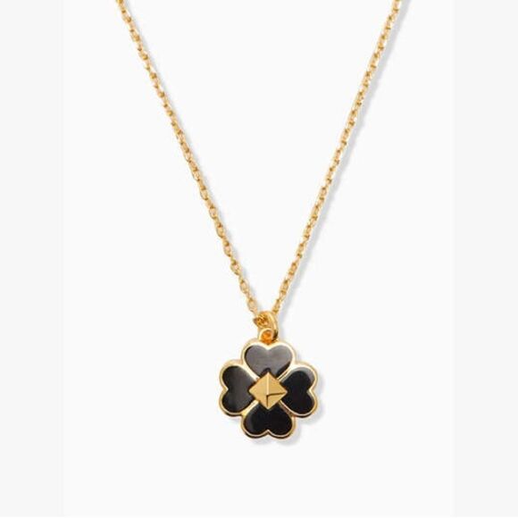 NWT Kate Spade Black & Gold Necklace Spade & Studs Enamel Mini Pendant #TSNK - Picture 6 of 8